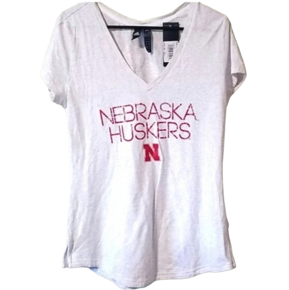 Adidas Nebraska Huskers College Footbal logo printed v-neck short sleeve…